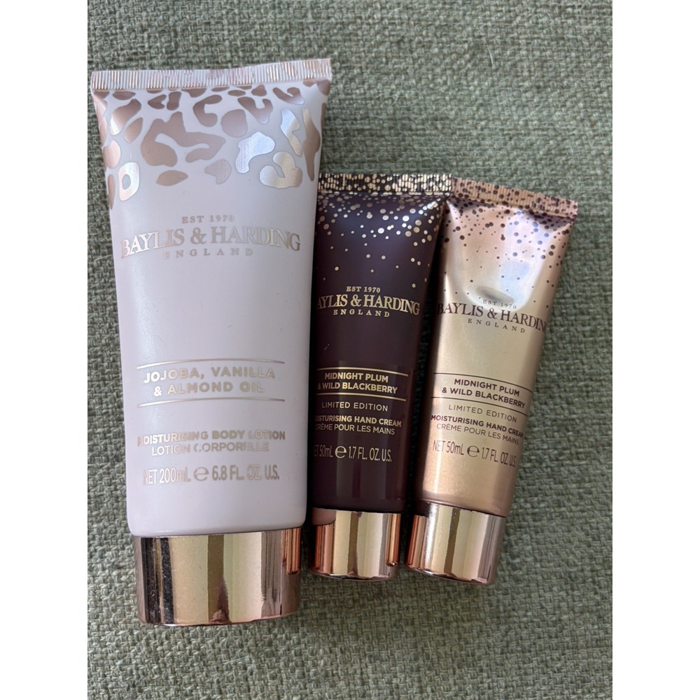 Baylis & Harding ENGLAND 3 Pc Lot! Plum Vanilla Almond Moisturizer Cream Lotion